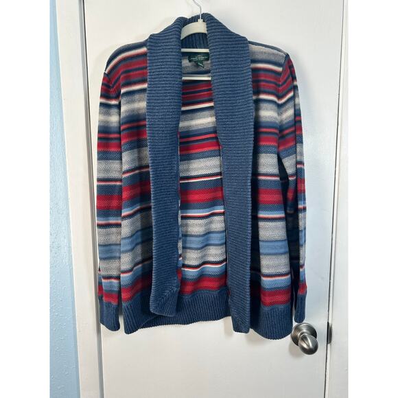 Vintage Lauren Jeans Co Cardigan Sweater Large Blue Red Striped Cabin Core - Picture 1 of 6